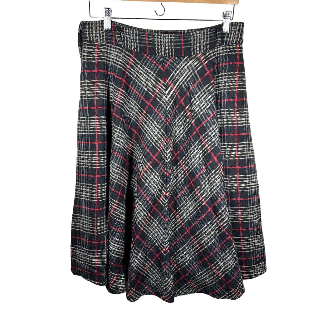 MONO B Plaid Skirt Womens L Wool Blend Classic Preppy Minimalist Winter Fall - Picture 4 of 11
